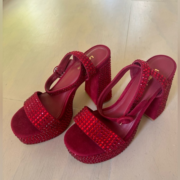 Larroude Dolly Crystal Platform Heels Lipstick Red Crystal Rhinestone - Picture 5 of 6